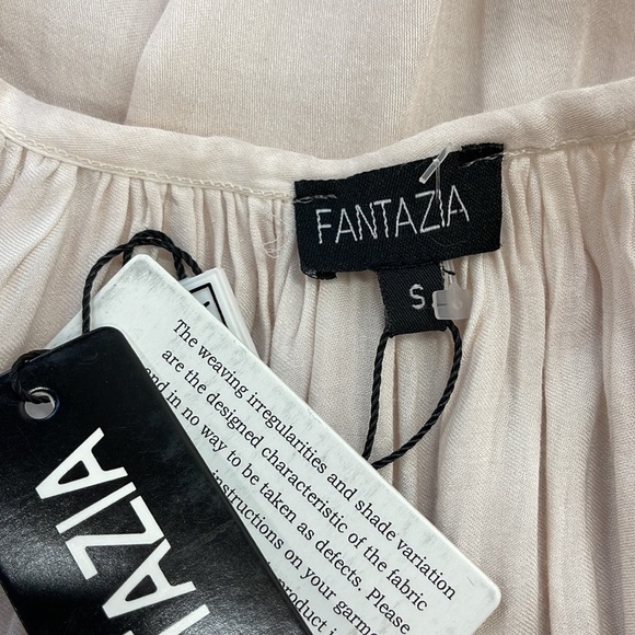 Fantazia NWT Blush Pink Embroidered Lace Up 3/4 Sleeve Blouse Size Small - Picture 8 of 11